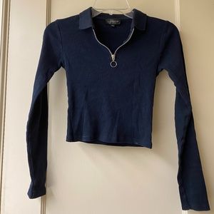 Topshop Navy Half Zip Longsleeve Crop Top